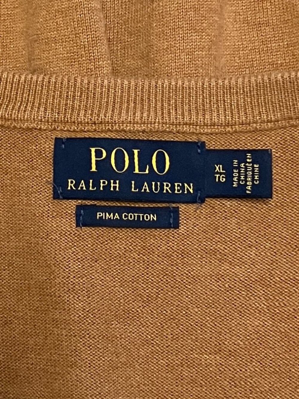 Polo Ralph Lauren Sweater Mens XL Tan Camel Pima Cotton V-Neck Tonal Pony - Picture 5 of 6